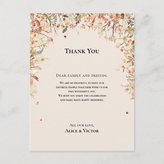 秋素朴ベージュウェディングレセプションサンキューカード ポストカード (正面)