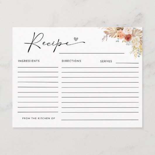 秋素朴ボホアーチパンパスグラスレシピカード エンクロージャーカード (正面)