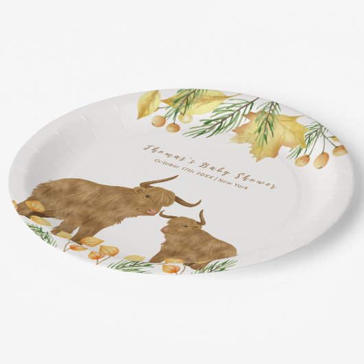 秋素朴ボホハイランドカウベイビーシャワー ペーパープレート (アングル)