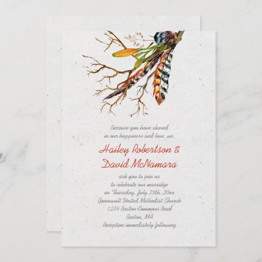 秋素朴ボホフェザー結婚ズ | 招待状 (正面/裏面)