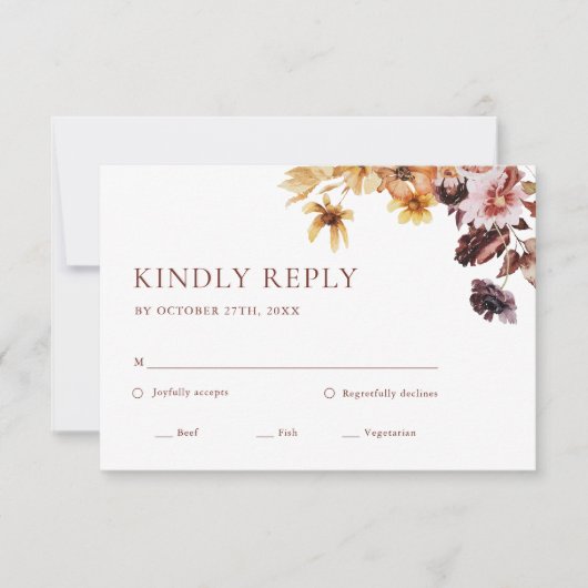 秋素朴ボホフローラウェディングRSVPカード 出欠カード (正面)