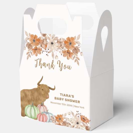 秋素朴ボホーフローラハイランドカウベビーシャワー フェイバーボックス (見開き)