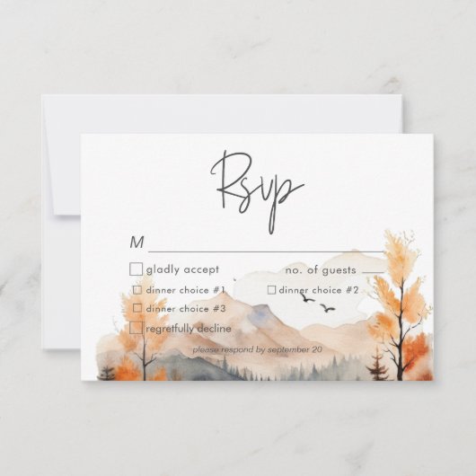 秋素朴マウンテンシーンウォーターカラーディナー 出欠カード (正面)