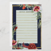 秋素朴マルサラフローラネイビーブルーモダンカスタム 便箋 (正面/裏面)