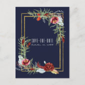 秋素朴マルサラフローラネイビーブルー日付を保存 案内ポストカード (正面)
