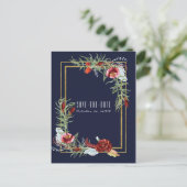 秋素朴マルサラフローラネイビーブルー日付を保存 案内ポストカード (スタンド正面)