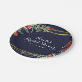 秋素朴マルサラフローラネイビーブルー金ゴールドズ結婚 ペーパープレート (アングル)