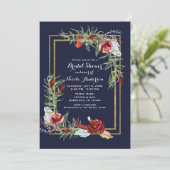 秋素朴マルサラフローラネイビー金ゴールドブライダルシャワー 招待状 (スタンド正面)