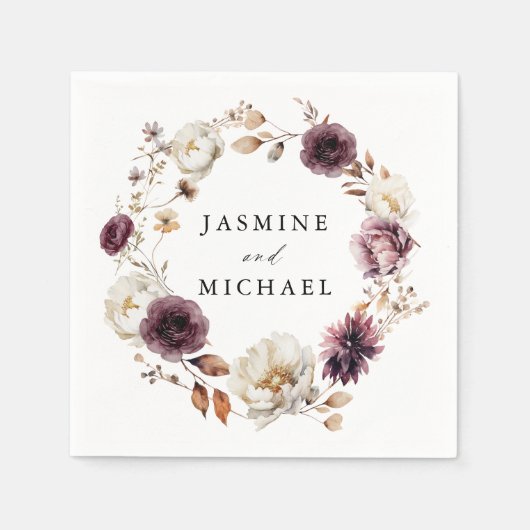 秋素朴マルサラフローラ結婚リース スタンダードカクテルナプキン (正面)