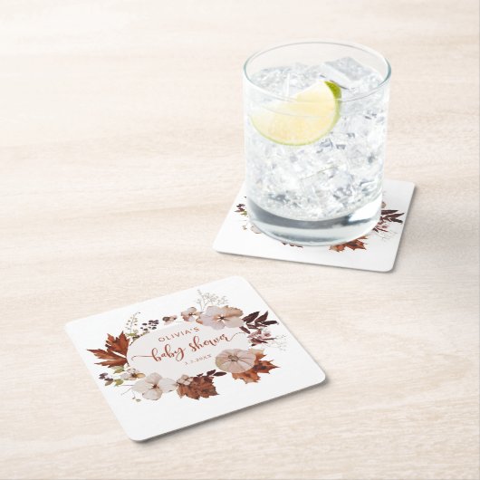 秋素朴リトルカボチャのナプキン スクエアペーパーコースター (インサイチュ)