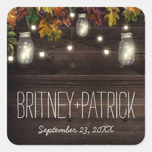 秋素朴リーフホタルのメイスンジャー結婚式の引き出物 スクエアシール (正面)