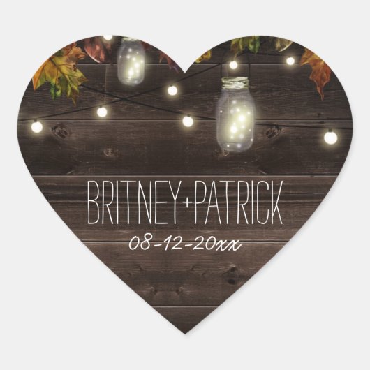 秋素朴リーフホタルのメイスンジャー結婚式の引き出物 ハートシール (正面)