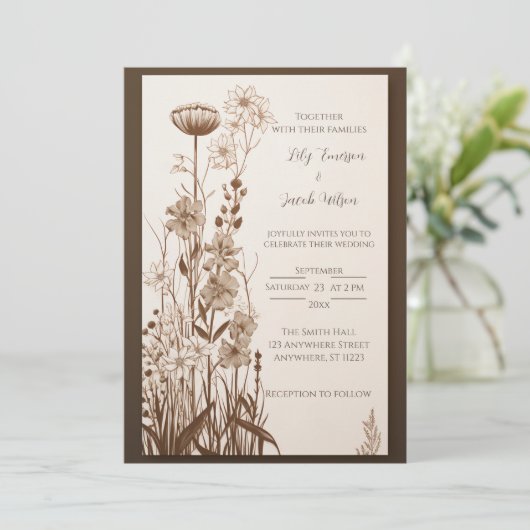秋素朴ワイルドフラワー結婚式招待状 招待状 (スタンド正面)
