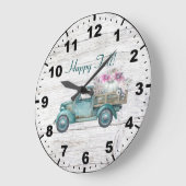 秋素朴ヴィンテージティール（緑がかった色）トラックカボチャ ラージ壁時計 (傾斜)