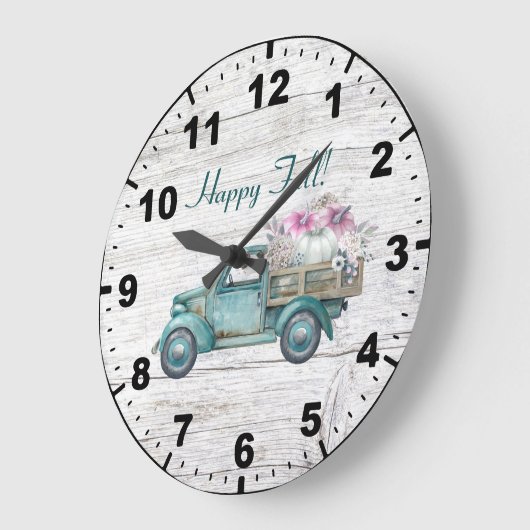 秋素朴ヴィンテージティール(緑がかった色)トラックカボチャ ラージ壁時計 (傾斜)