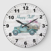秋素朴ヴィンテージティール(緑がかった色)トラックカボチャ ラージ壁時計 (正面)