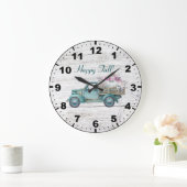 秋素朴ヴィンテージティール（緑がかった色）トラックカボチャ ラージ壁時計 (ホーム)