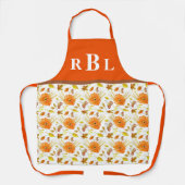 秋素朴収穫オレンジフローラモノグラム エプロン (正面)