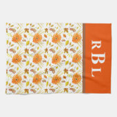 秋素朴収穫オレンジフローラモノグラム キッチンタオル (横)