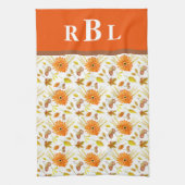 秋素朴収穫オレンジフローラモノグラム キッチンタオル (縦)