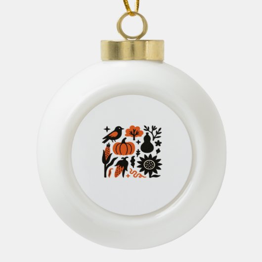 秋素朴収穫フォーククラシックTシャツ セラミックボールオーナメント (正面)