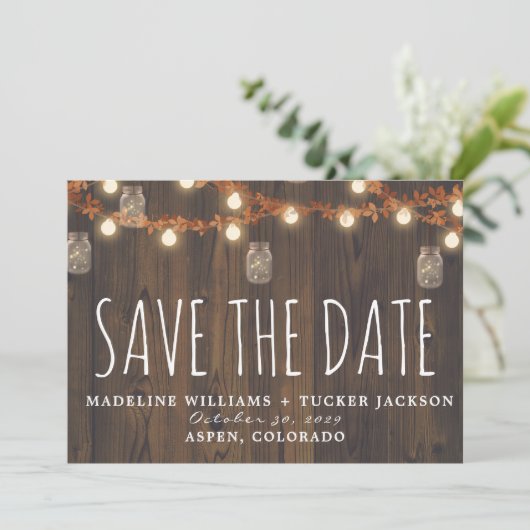 秋素朴妖精のライト写真の日付を保存 案内状 (スタンド正面)