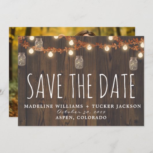 秋素朴妖精のライト写真の日付を保存 案内状 (正面/裏面)