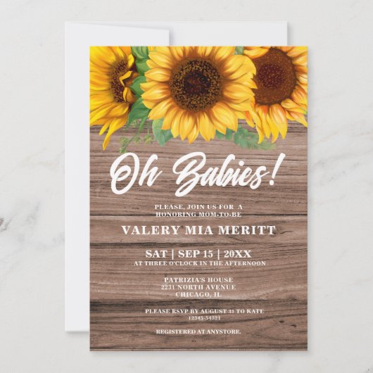 秋素朴木製ひまわりOhベビーシャワー 招待状 (正面)