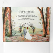 秋素朴林 |ボホ結婚の 三つ折り招待状 (内部最初)