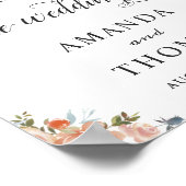 秋素朴桃フローラの結婚ウェルカムサイン ポスター (角)