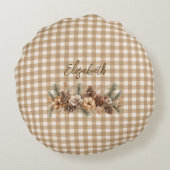 秋素朴植物性ブラウンジンガムパーソナライズされた ラウンドクッション (裏面)