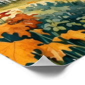 秋素朴水彩コテージツリーズガーデン ポスター (角)