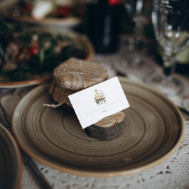 秋素朴水彩松結婚の座席表 名刺