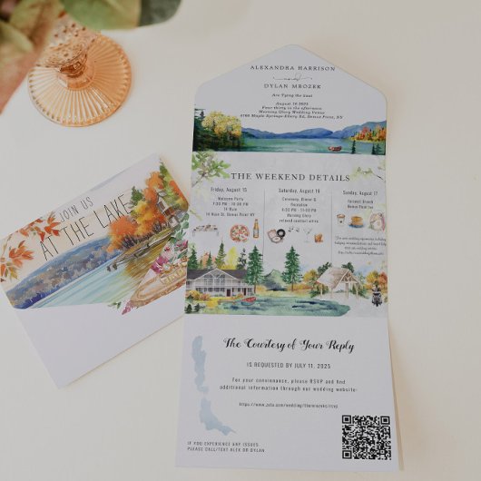 秋素朴湖結婚湖 オールインワン招待状