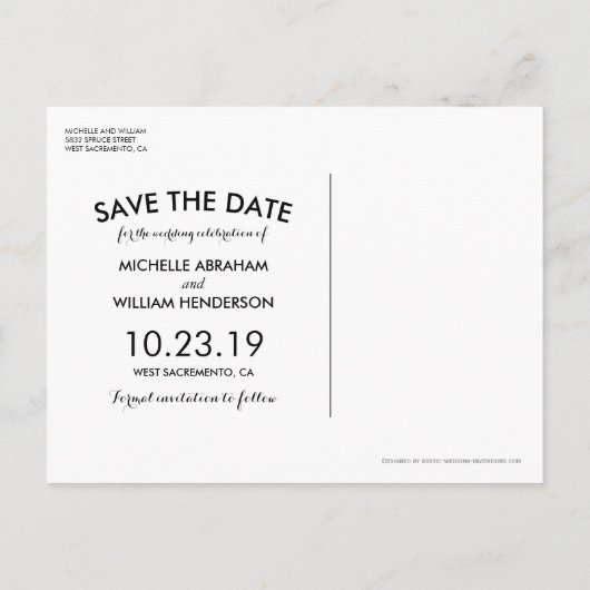 秋素朴秋の木のライト日付を保存 案内ポストカード (裏面)