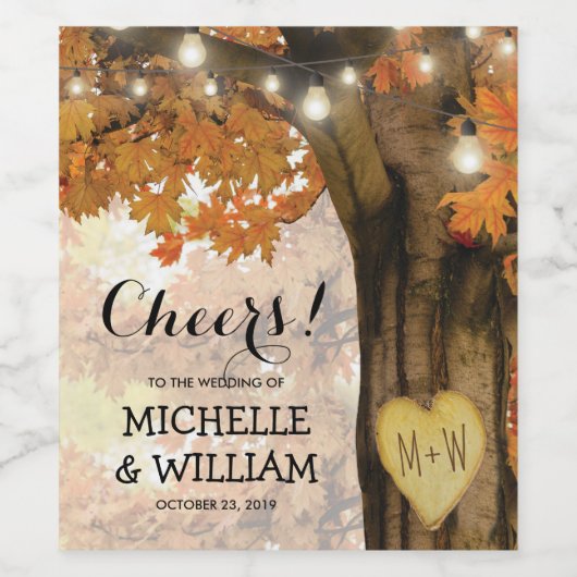 秋素朴秋の木の応援の結婚一覧 ワインラベル (シングルラベル)