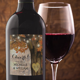 秋素朴秋の木の応援の結婚一覧 ワインラベル