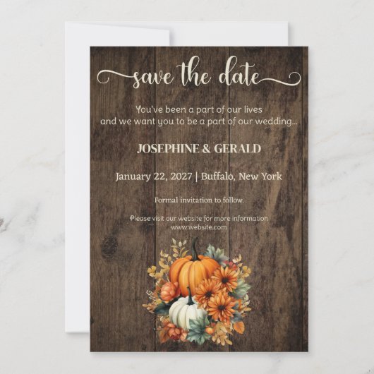 秋素朴秋の木の結婚式の日付を保存 招待状 (正面)