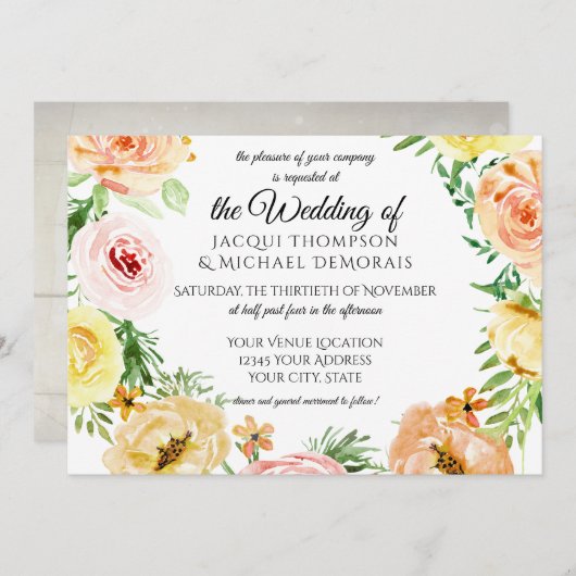 秋素朴秋の水の色フローラバラリース 招待状 (正面/裏面)