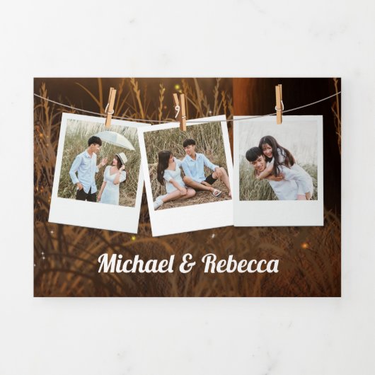 秋素朴秋の街灯のひも結婚灯 三つ折り招待状 (カバー)