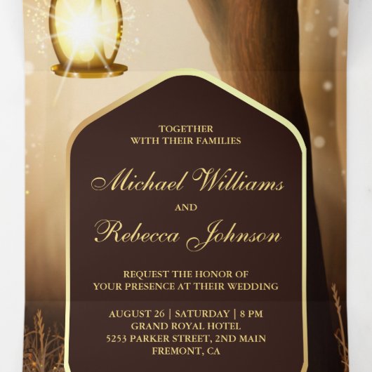 秋素朴秋の街灯のひも結婚灯 三つ折り招待状 (内部中)