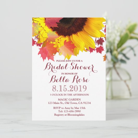 秋素朴秋ひまわりブライダルシャワーカード 招待状 (スタンド正面)