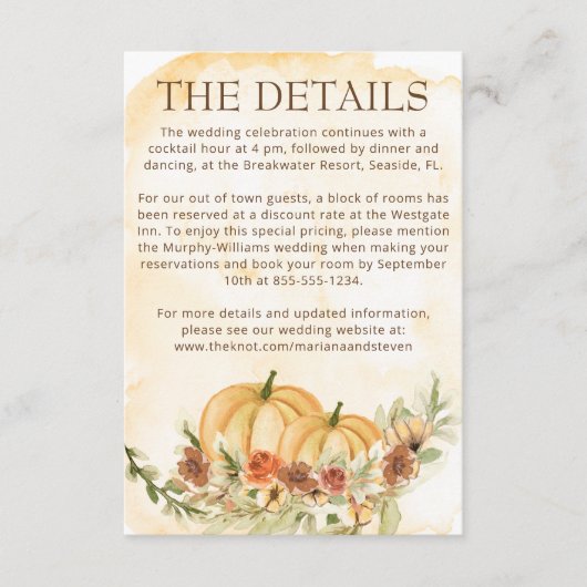 秋素朴秋カボチャ詳細結婚ズ エンクロージャーカード (正面)