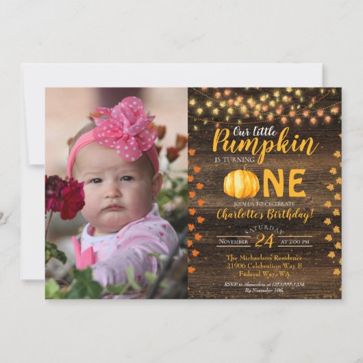 秋素朴秋カントリーフォト誕生日 招待状 (正面)