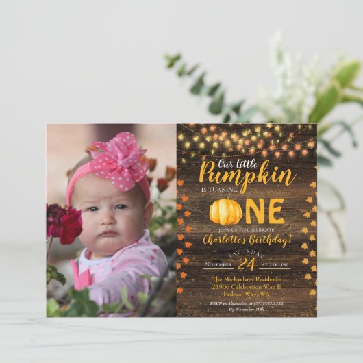 秋素朴秋カントリーフォト誕生日 招待状 (スタンド正面)