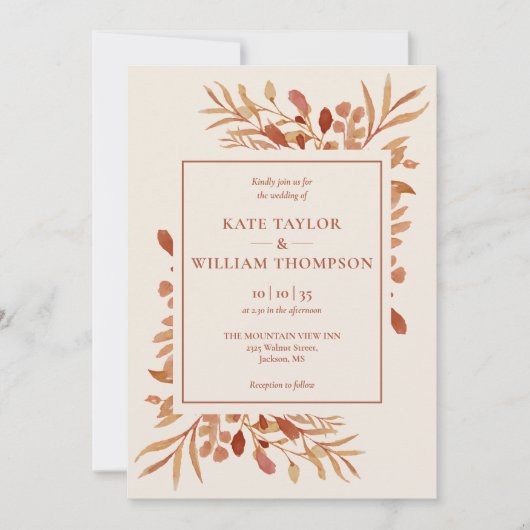 秋素朴秋テラコッタ結婚写真 招待状 (正面)