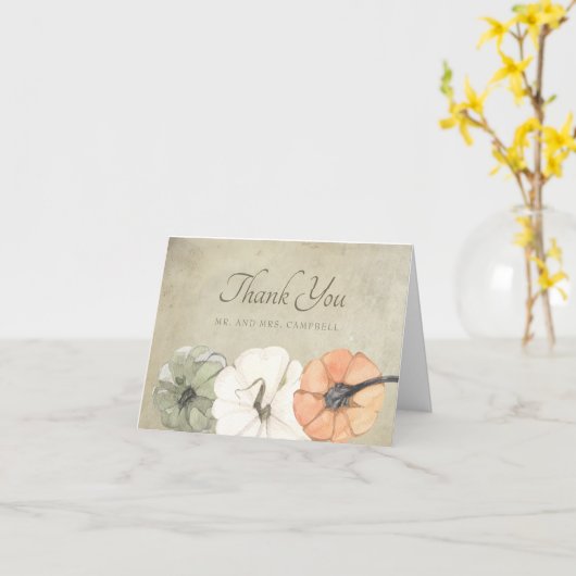 秋素朴秋ホワイトオレンジカボチャありがとう カード (黄色い花)