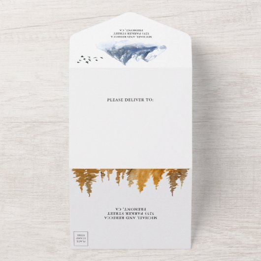 秋素朴秋マウンテンフォレストレイク結婚ズ オールインワン招待状 (外側)