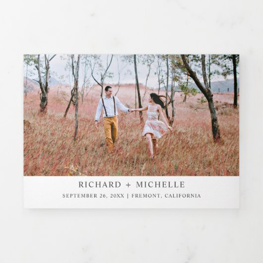 秋素朴秋マウンテンフォレストレイク結婚ズ 三つ折り招待状 (カバー)