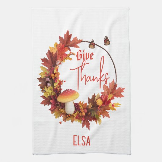 秋素朴秋与え感謝してい キッチンタオル (縦)